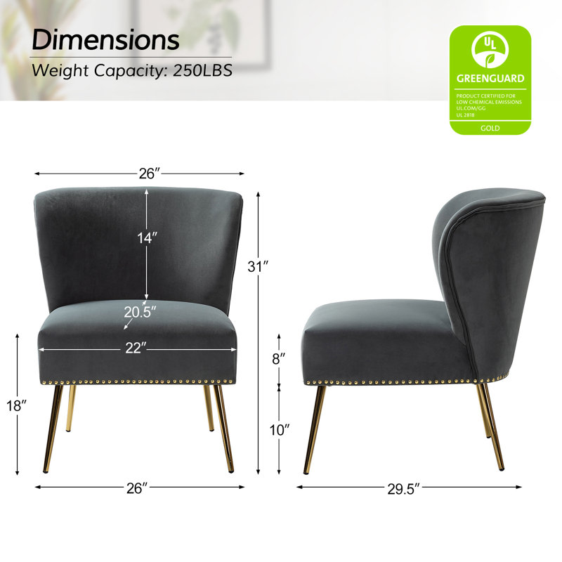 Clive Velvet Side Chair, Gray Velvet