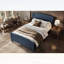 Lit plateforme double en bois avec lattes de soutien, sans sommier tapissier, conception compacte et durable, bleu