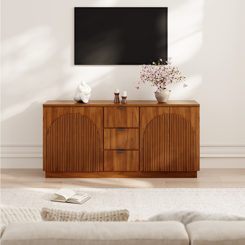 Buffet designer à texture tridimensionnelle incurvée de 66,9 po de largeur Designer, Noyer