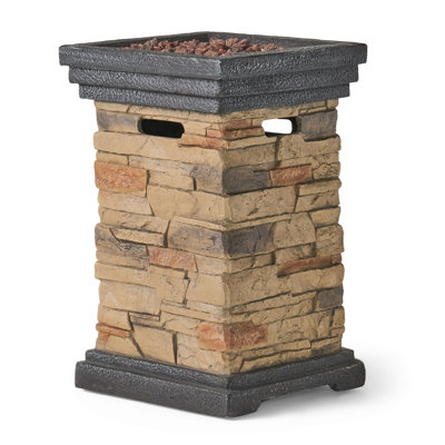 19.50'' Outdoor Firepit With Column Shape, Stone Grey - 40 000 BTU (Tank Inside)