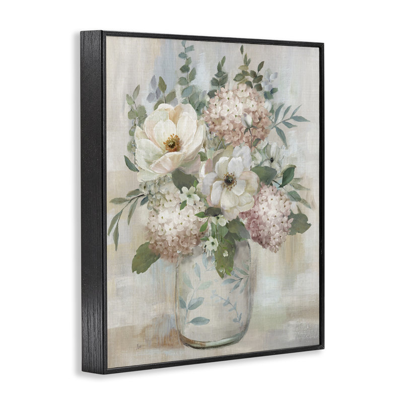 «Hydrangeas & Magnolias Bouquet», art numérique par Nan, H 14 po x l 11 po, Giclée encadrée noir minuit