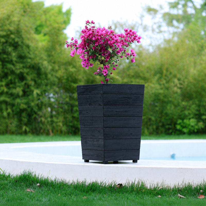 Grand bac à fleurs en bois avec doublure amovible - Pot pour plante surélevé d'extérieur, Noir