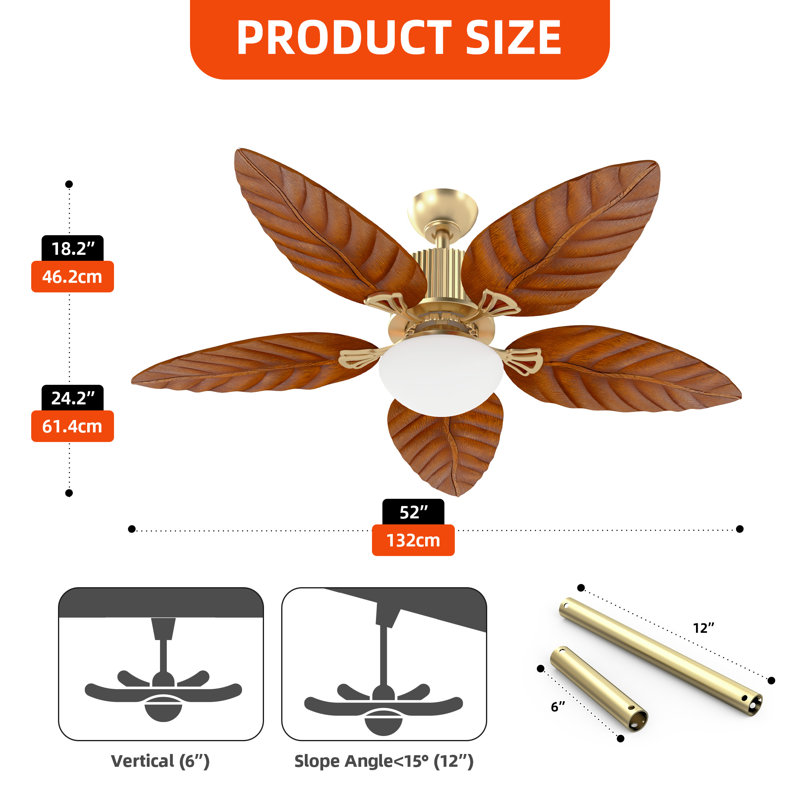 Ventilateur de plafond 52 "avec feuilles de palmier tropical avec lumière