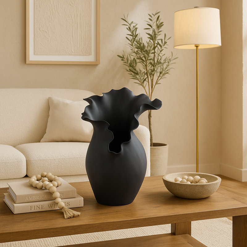 Bia Ceramic Abstract Table Vase, Black, 15.9" H x 9.65" W x 7.65" D