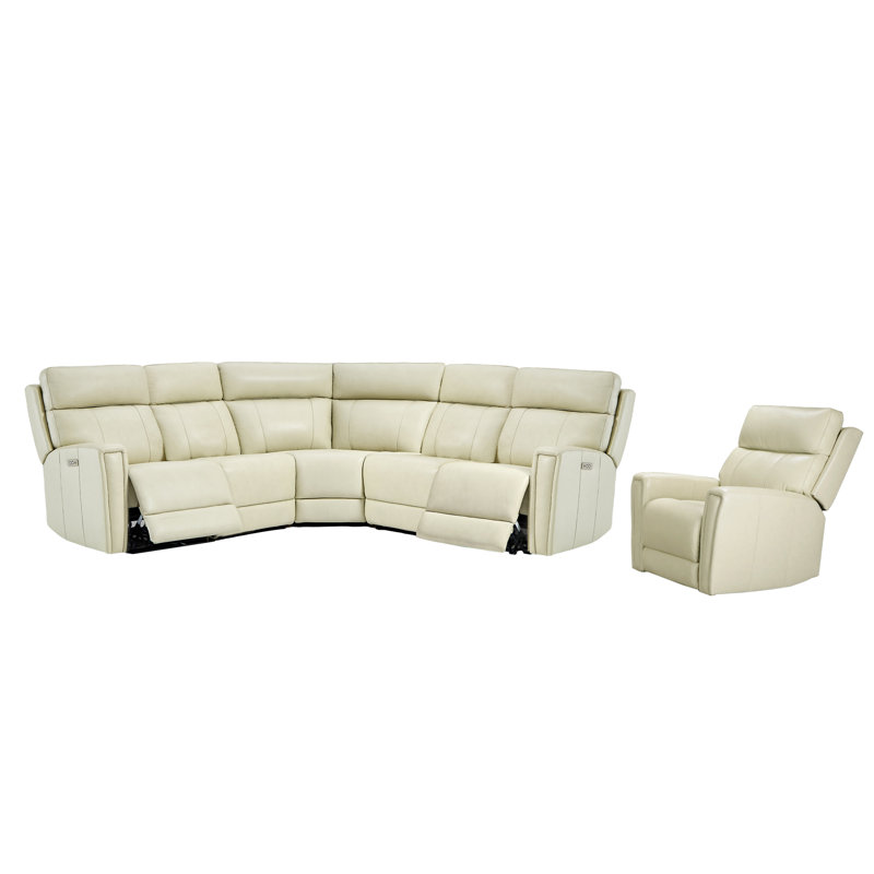 Un fauteuil modulaire inclinable électrique en cuir en forme de L et un fauteuil, Cuir véritable crème