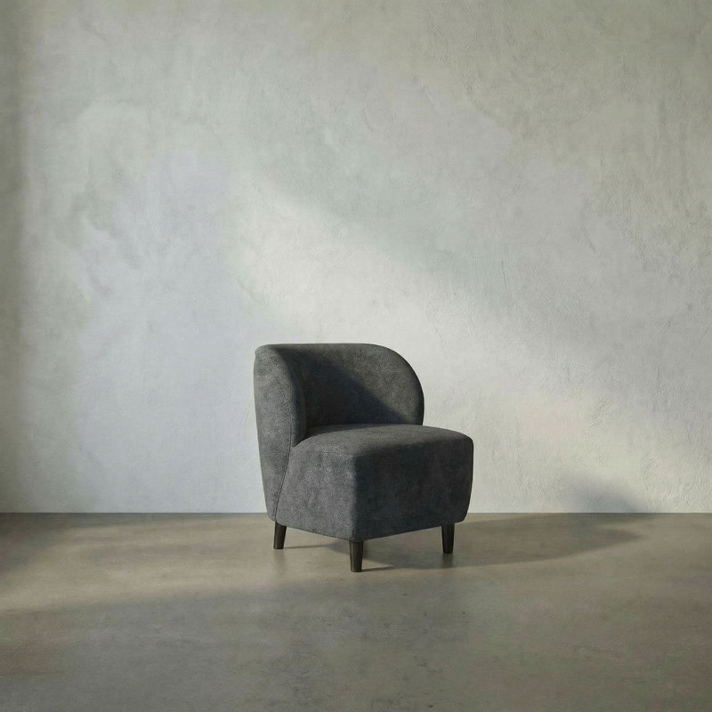 Fauteuil demi-tonneau en tissu Laffont, Gris océan, Noir