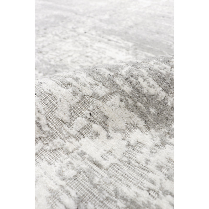 Adra Hand Knotted Abstract Area Rug in Ivory / Grey