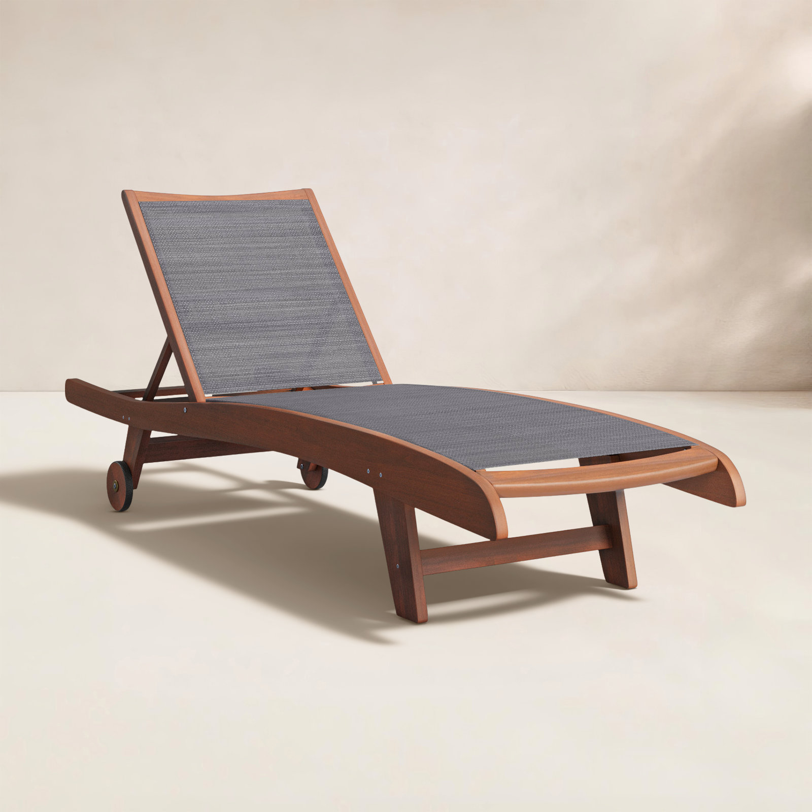 Delphi 26.5'' Outdoor Eucalyptus Chaise Lounge, Brown/Dark Gray