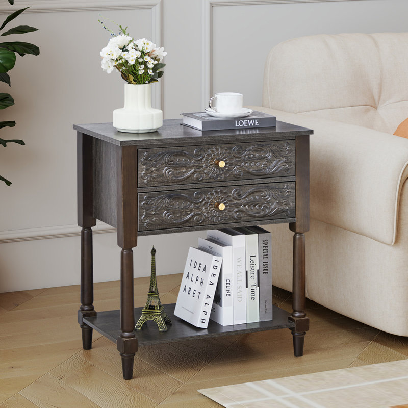 Tables de chevet 2 tiroirs 27,55 po, Noir/gris