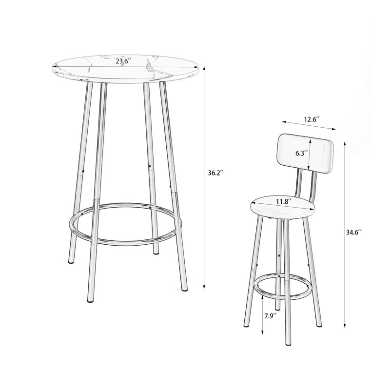 Bar table, equipped with 2 bar stools , with backrest and partition