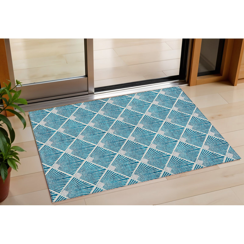 Tapis intérieur / extérieur bleu sarcelle et ivoire lavable HomeRoots 3 pi x 5 pi