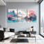 Paysage et nature montagne lac Cherry Blossom bateau pavillon ciel ensemble de 3 impressions d'art sur toile-698719101