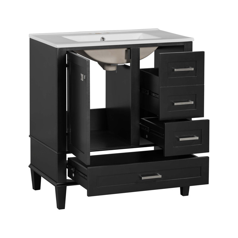 30" Bathroom Vanity, Modern Bathroom Cabinet with Sink Combo Set, Black