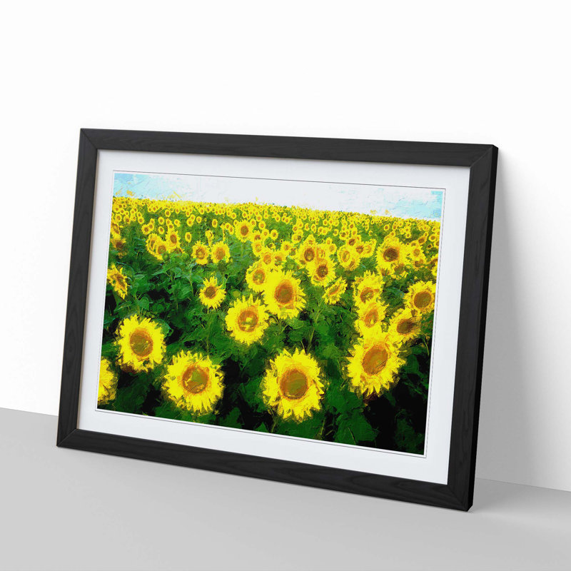 Yellow Sunflower Meadow - Framed Print, 36cm H x 48cm W x 2cm D, Black Framed