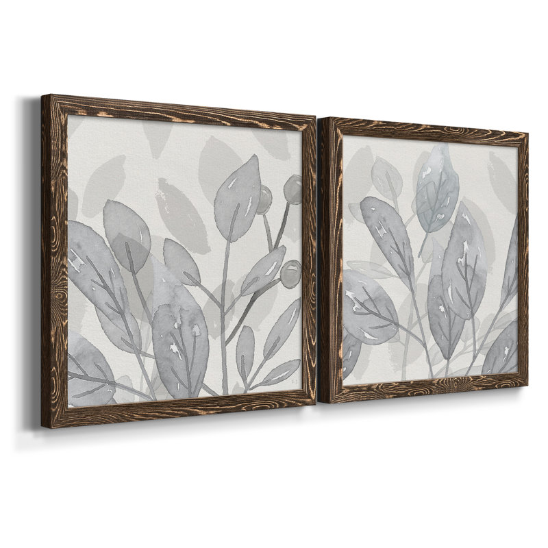 Shadow Leaves I - ensemble de 2 peintures sur toile encadrées, H 31,5 po x l 63 po x P 1,5 po, Encadré de bois de noyer
