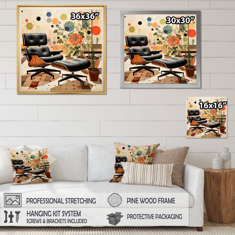 Corail noir Mid Century Iconic Chairs III - reproduction sur toile, Cadre photo noir, H 24 po x l 24 po x P 1 po