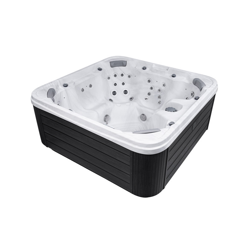 Buenospa Chicago 7-Person 54-Jets Acrylic Hot Tub with Cover, LED Lights, and Ozonator in White