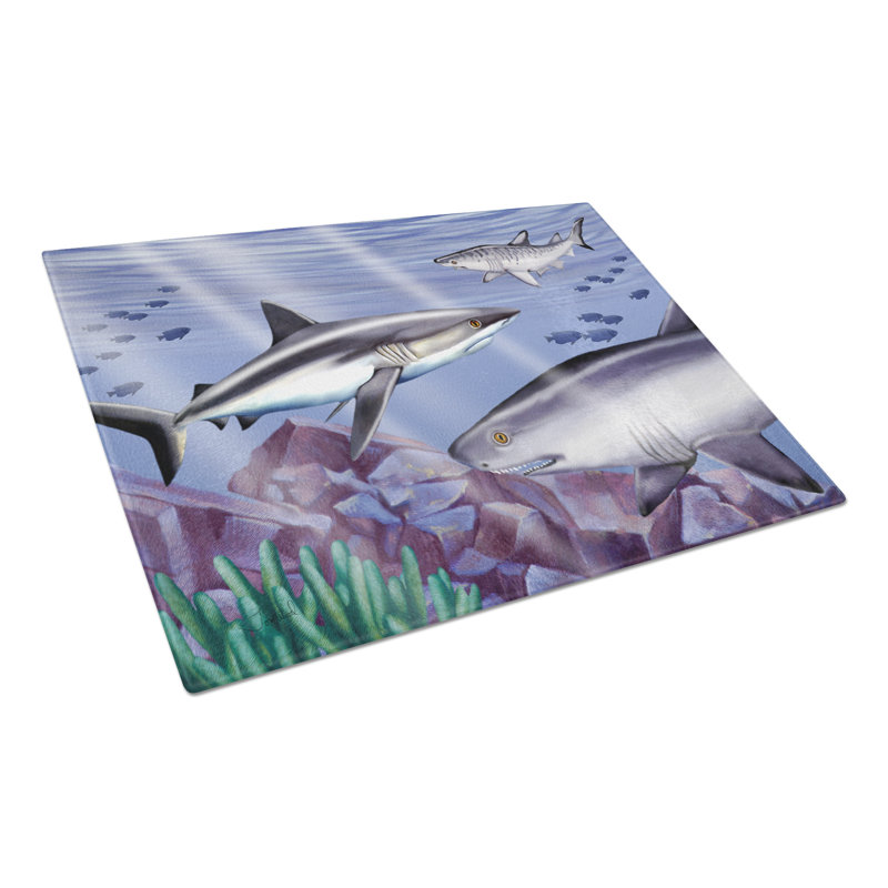 Caroline's Treasures Sharks Glass Cutting Board