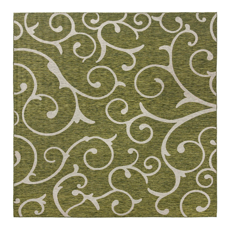 Hague Botanical Green Indoor/Outdoor Area Rug, Square 10'8"