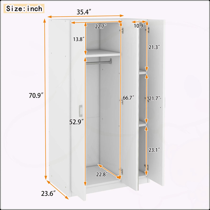 Armoire spacieuse à 3 portes avec miroir et options de rangement polyvalentes