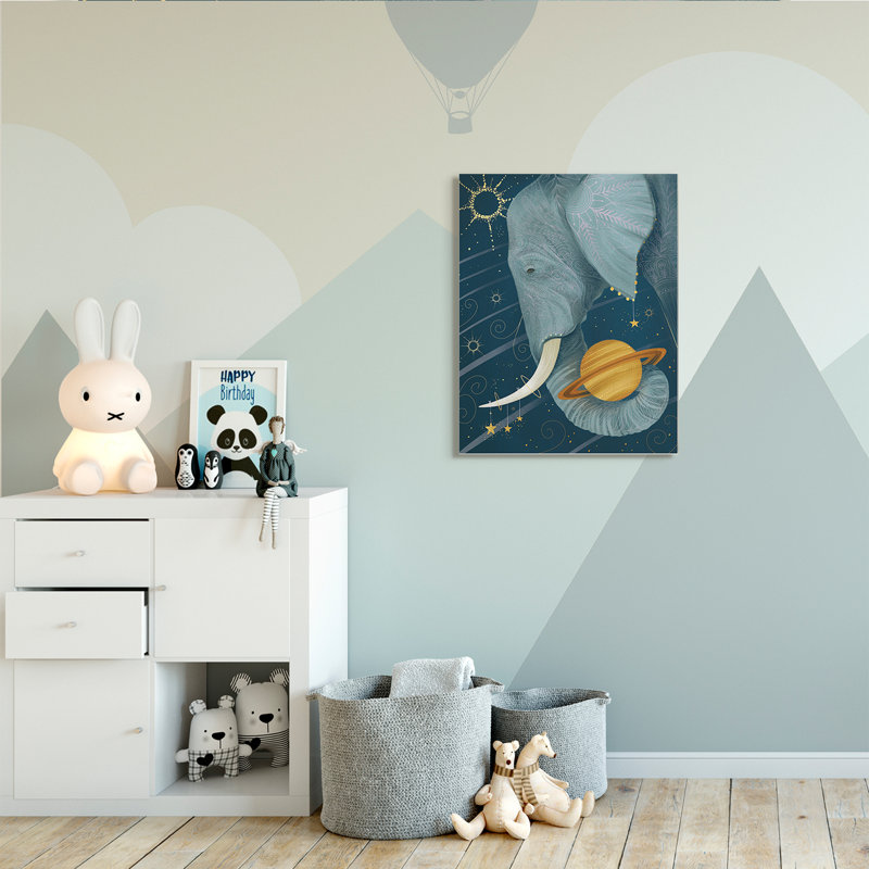 Constellations extra-terrestres, éléphant tenant Saturne, Toile tendue, H 40 po x l 30 po x 1,5 po