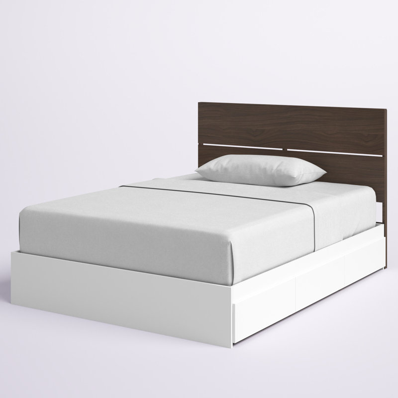 Lit plateforme avec rangement Bourquin, Double, Blanc/noyer