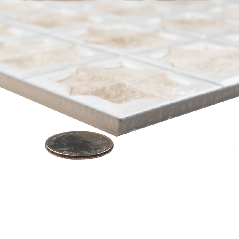 Tetuan Astre 12" x 22" Porcelain Moroccan Wall Tile, Beige/White