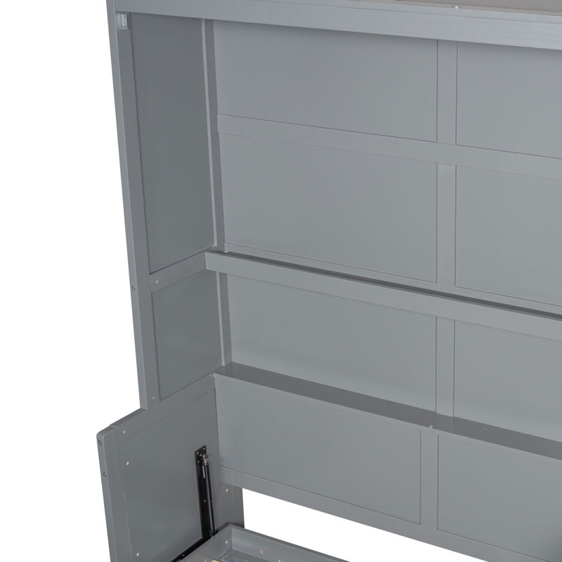 Grand lit moderne gris avec assemblage pratique et rangement offrant un look hydraulique et efficace