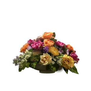Spring Floral Arrangement Peony Rose Hydrangea Mix Floral White Oval Planter 