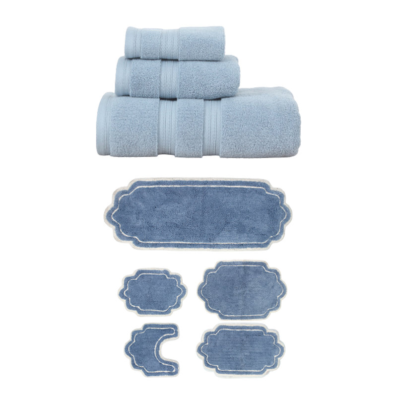 Ensemble de serviettes de bain 3 pièces et tapis de bain 5 pièces Talbert Collection, 100% coton doux, turquoise, Bleu