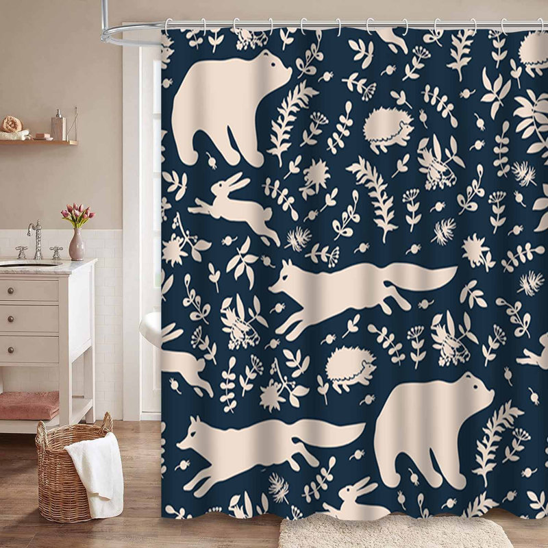 Rideau de douche bleu imperméable, rideaux de douche pour la salle de bain avec 12 crochets, 72" L x 78" W