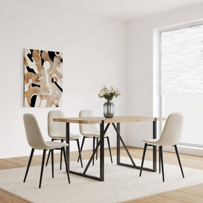 Ensemble de 4 tables de salle à manger en bois aggloméré de 55 po et 4 chaises de salle à manger modernes en bois aggloméré, base et pieds en métal