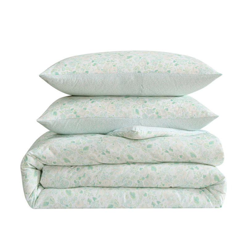 Laura Ashley Quartet Reversible Green Comforter Bonus Set, King Comforter + 6 Additional Pieces