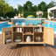 Îlot de cuisine extérieur, chariot à roulettes et armoire de rangement, table de barbecue d'extérieur en bois massif avec plateau en acier inoxydable, support à épices, support à serviettes pour la maison