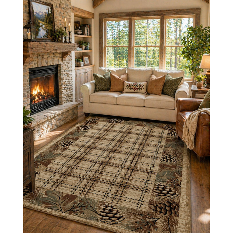Tapis brun à carreaux Cargin, Rectangle 7 pi 10 po x 9 pi 10 po