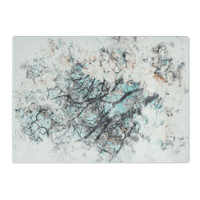 Tempered Glass Pale Pink Magnolia Tree Chopping Board, 20 cm x 28.5 cm