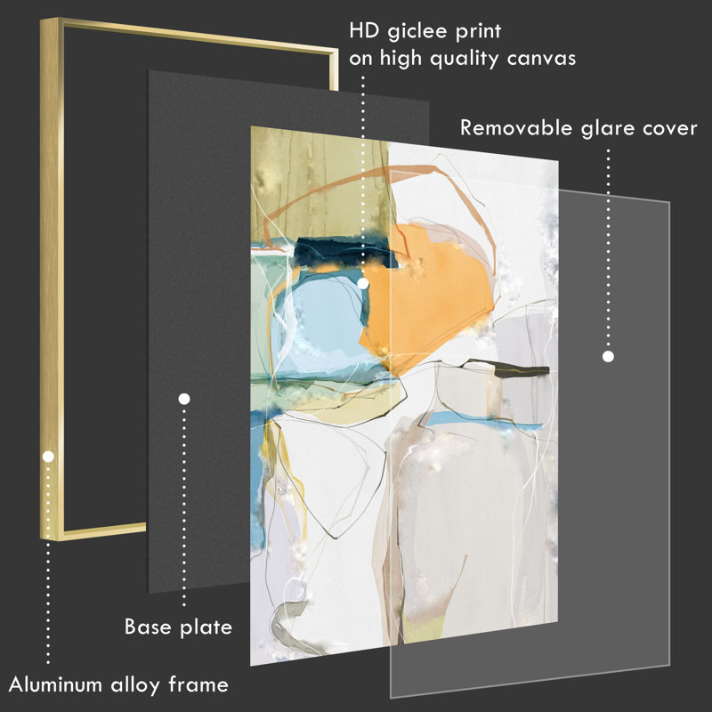 "Abstract Artwork", ensemble de 3 reproductions de photo sur toile, H 16 po x l 12 po x P 1,3 po, Or