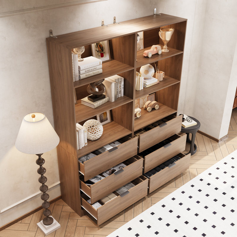Bibliothèque 63 "avec 3 tiroirs, armoire de rangement à 3 niveaux avec lumières à DEL