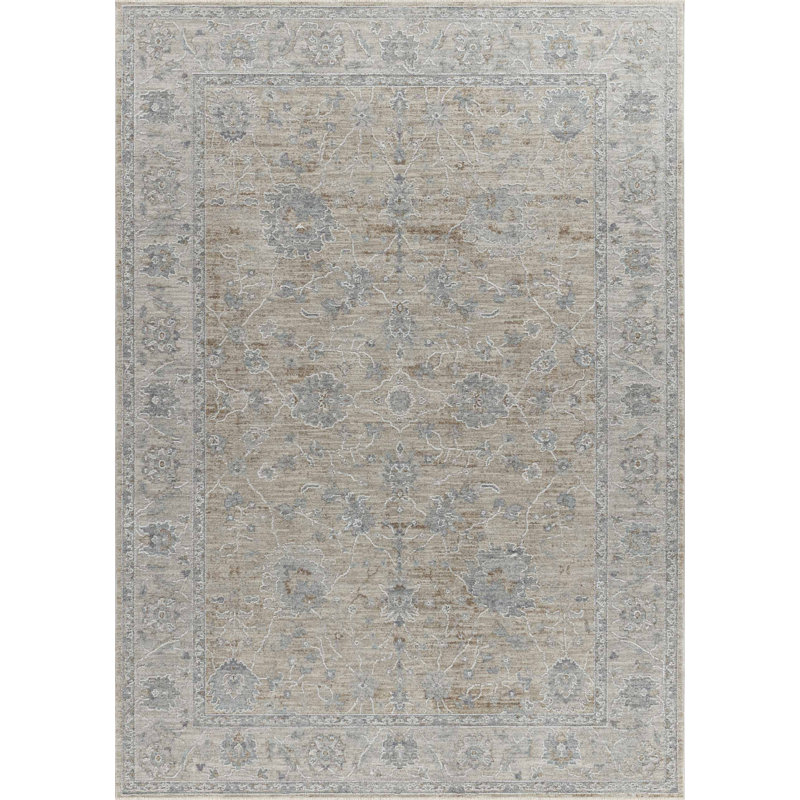 Tapis à médaillon floral doré / beige 5 pi x 8 pi (5 pi 3 po x 7 pi 7 po) Safiya, Rectangle de 5 pi x 8 pi