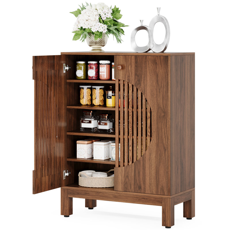 29" W Farmhouse Sideboard Buffet Cabinet With Louvered Doors, Brown