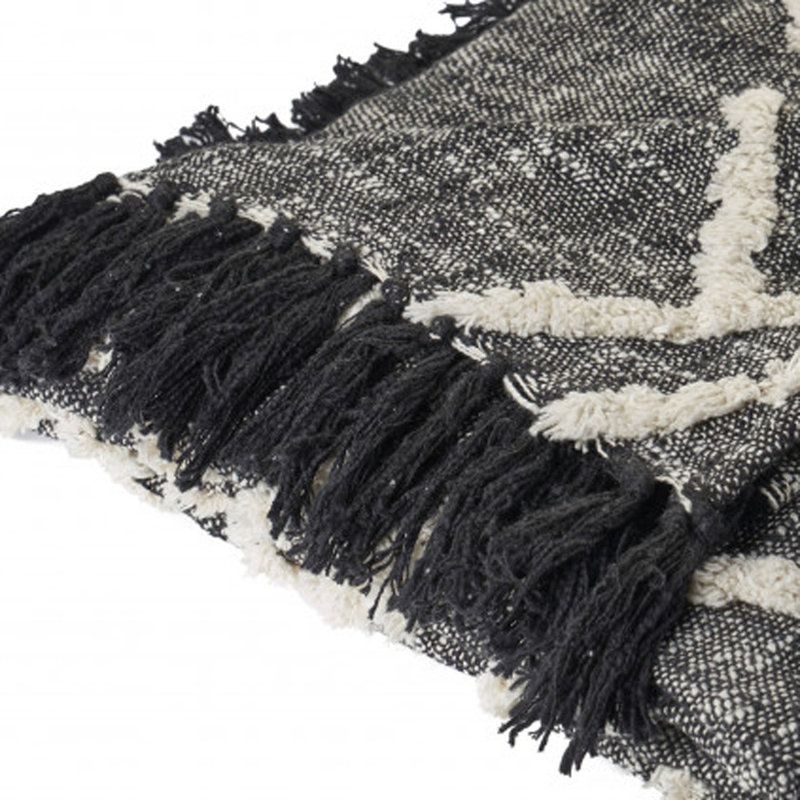 Black And Gray Woven Cotton Geometric Throw Blanket