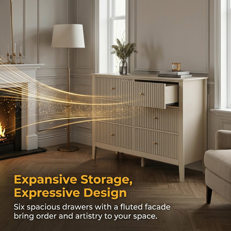 120 cm W Chest of 6 Drawers, Beige