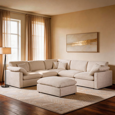 110" 6-Piece L-Shaped Modern Chenille Upholstered Modular Sectional With Ottoman