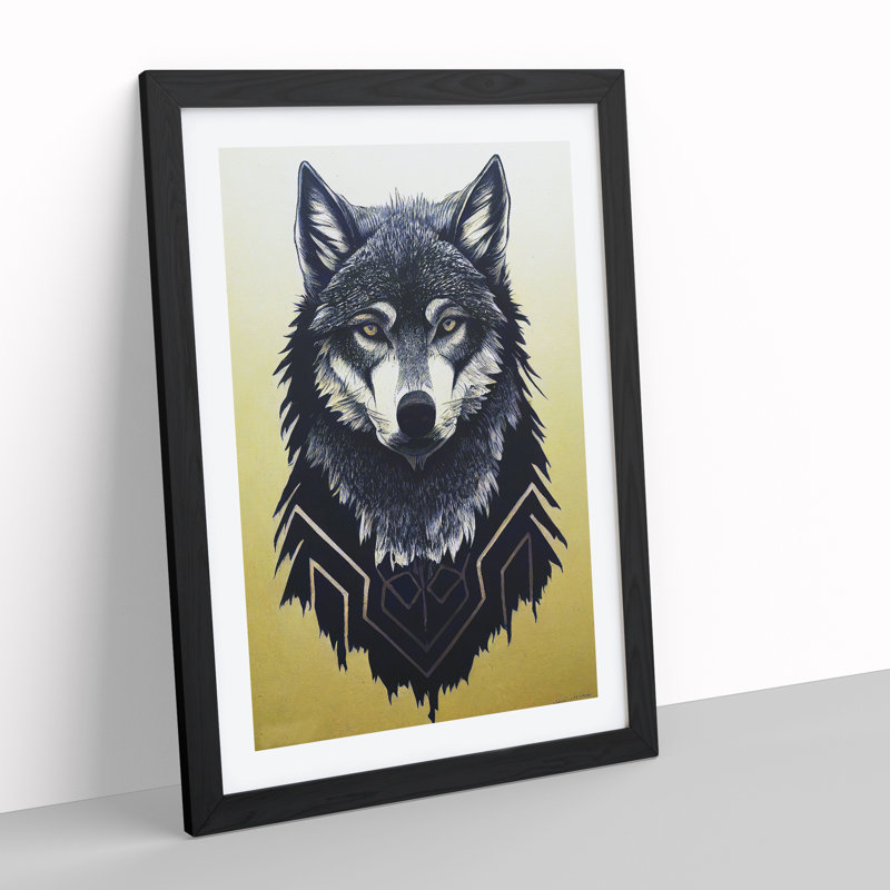 Unique Wolf Art No.4 - Wall Art, Black Framed, 66cm H x 48cm W, White
