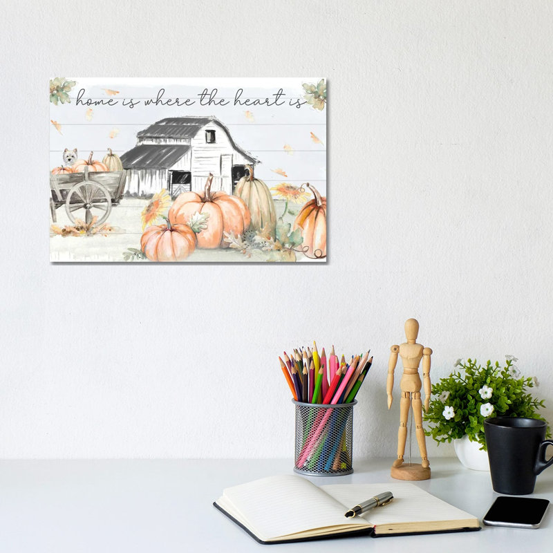 «Pumpkin Barn» par Patricia Pinto, reproduction d'impression sur papier, H 8 po x l 12 po x P 0,75 po, Toile tendue