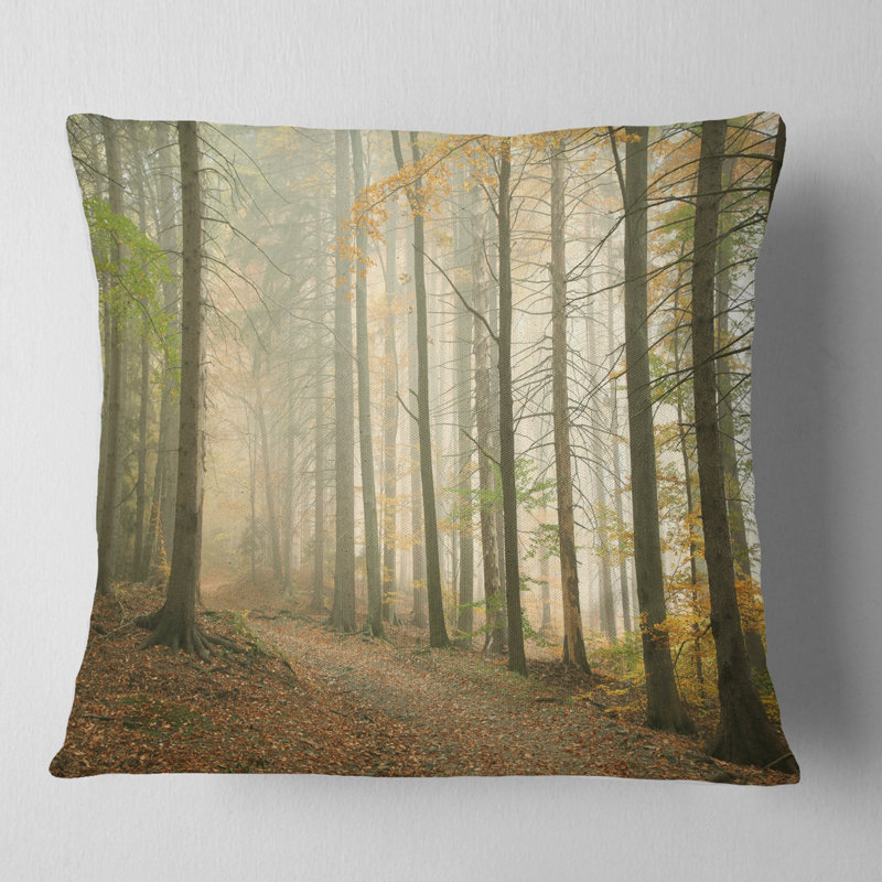 Path in Misty Autumn Forest - Coussin imprimé paysage, 16 po x 1 po, Coussin décoratif