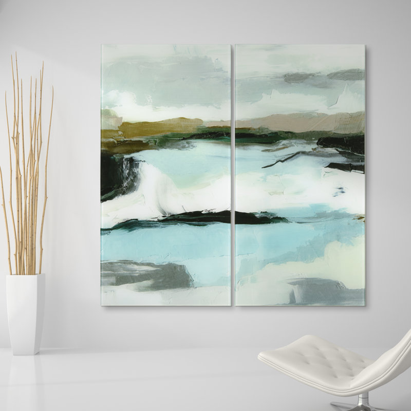 «Textured Ocean Tide II AB», ensemble de panneaux muraux en verre trempé flottant sans cadre
