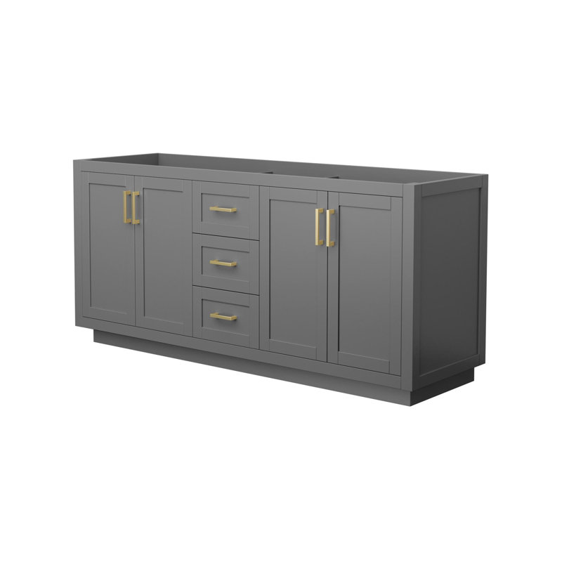 Miranda 71" Freestanding Double Bathroom Vanity Base Only, Dark Gray/Brushed Gold