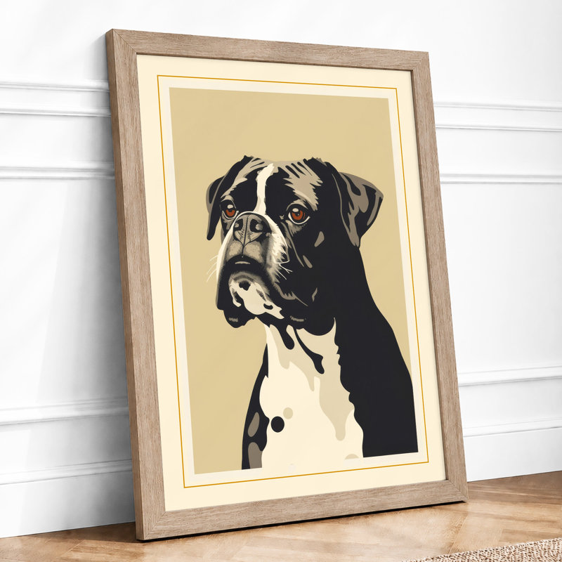 Boxer Portrait Modern - Framed Print, A4 - 29.7 x 21.0 cm, Oak