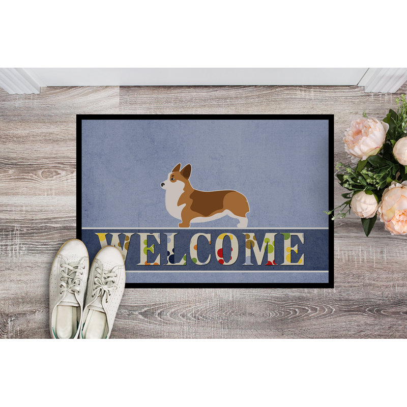 Corgi welcome 27 po x 18 po tapis de porte extérieur antidérapant, L 36 po x l 24 po